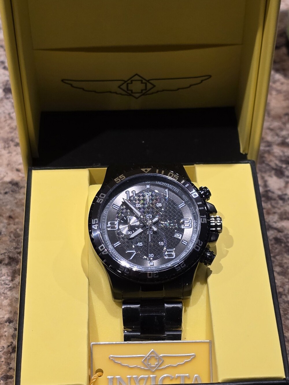 Invicta Black Stainless Chronograph Watch with Silver Accents